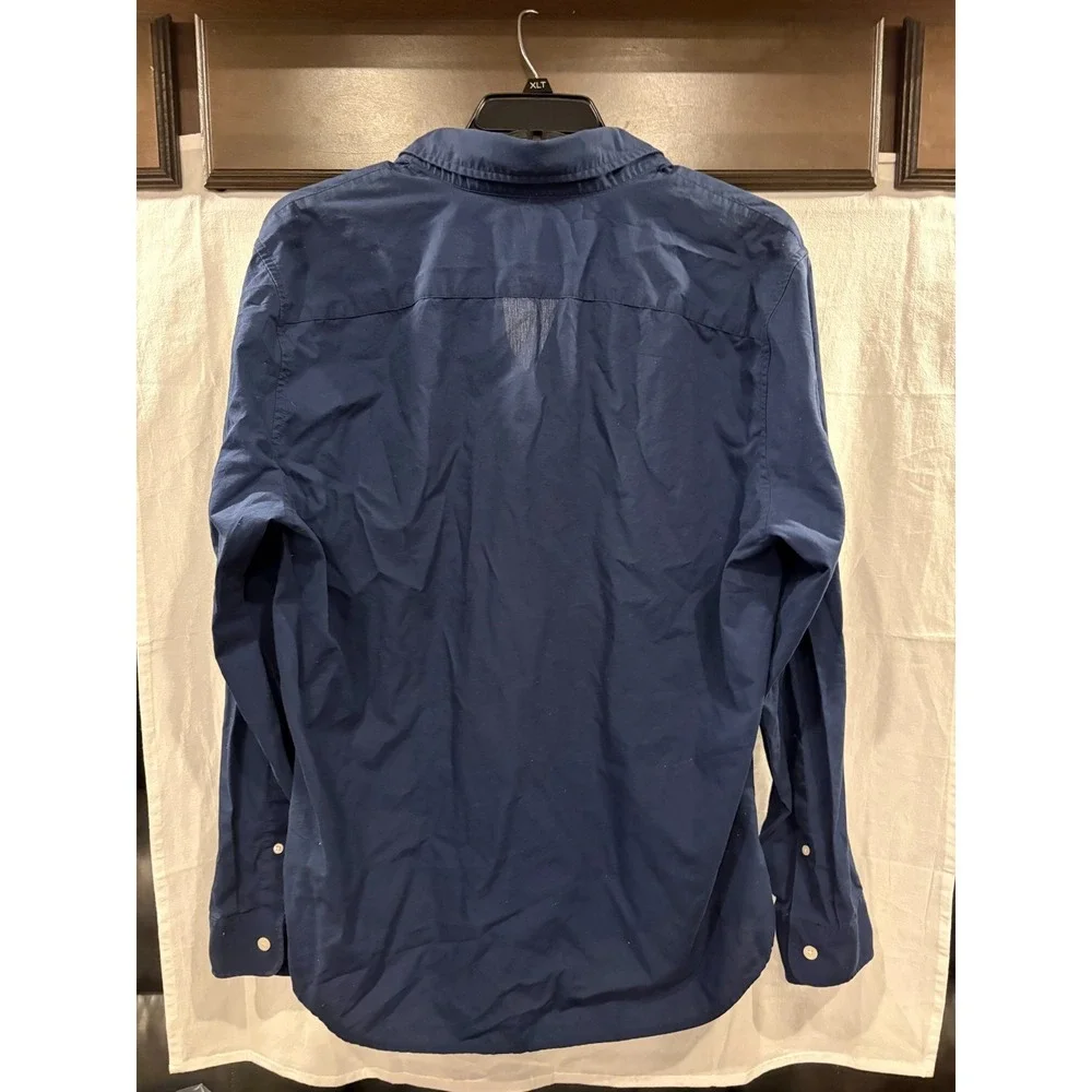 Abercrombie & Fitch Super Slim Button Up Shirt Mens XXL Navy Blue Stretch Cotton